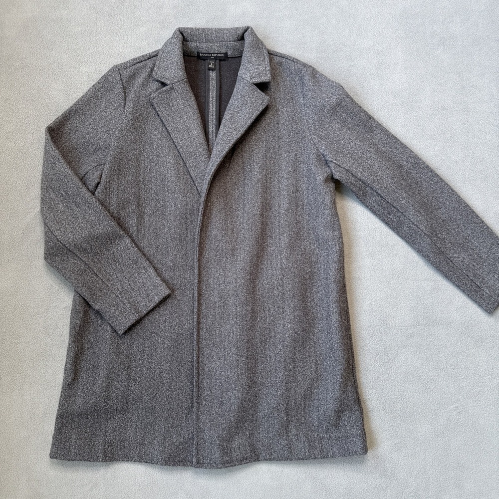 Banana Republic Jacket Womens Small Petite Gray Brushed Knit Open Front Long